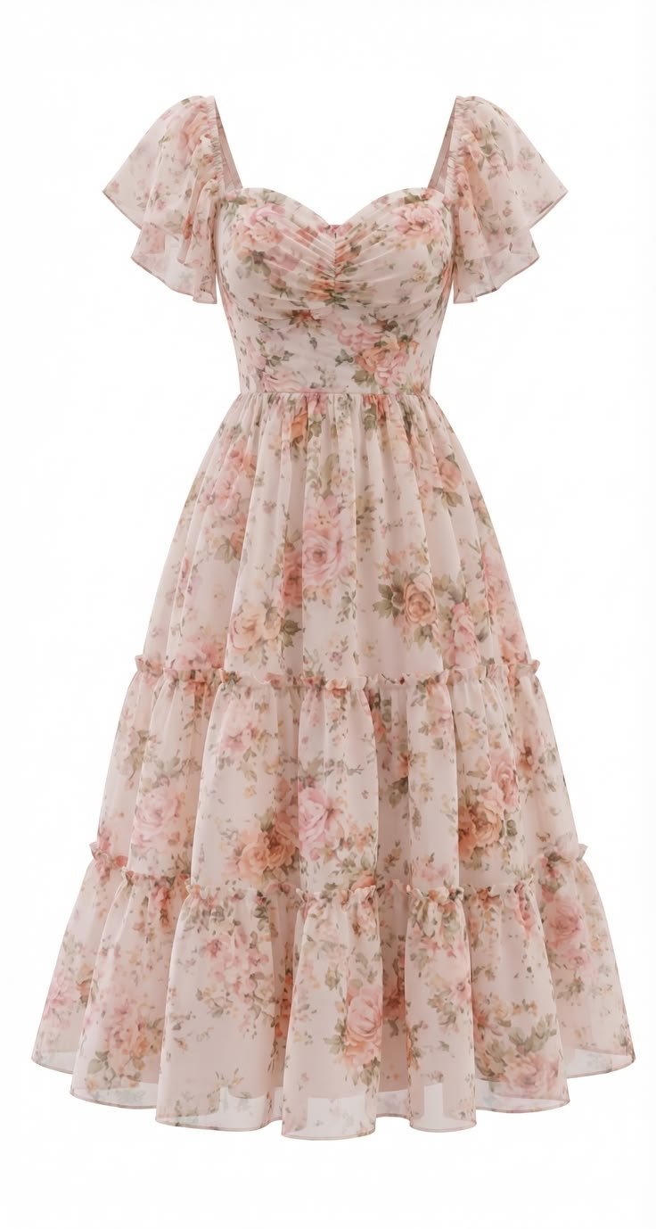 Elegant Fit Rosalie Floral Tiered Midi Dress
