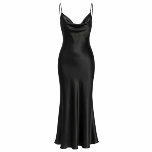 Black Satin Slip Dress – Elegant Cowl Neck Maxi Dress