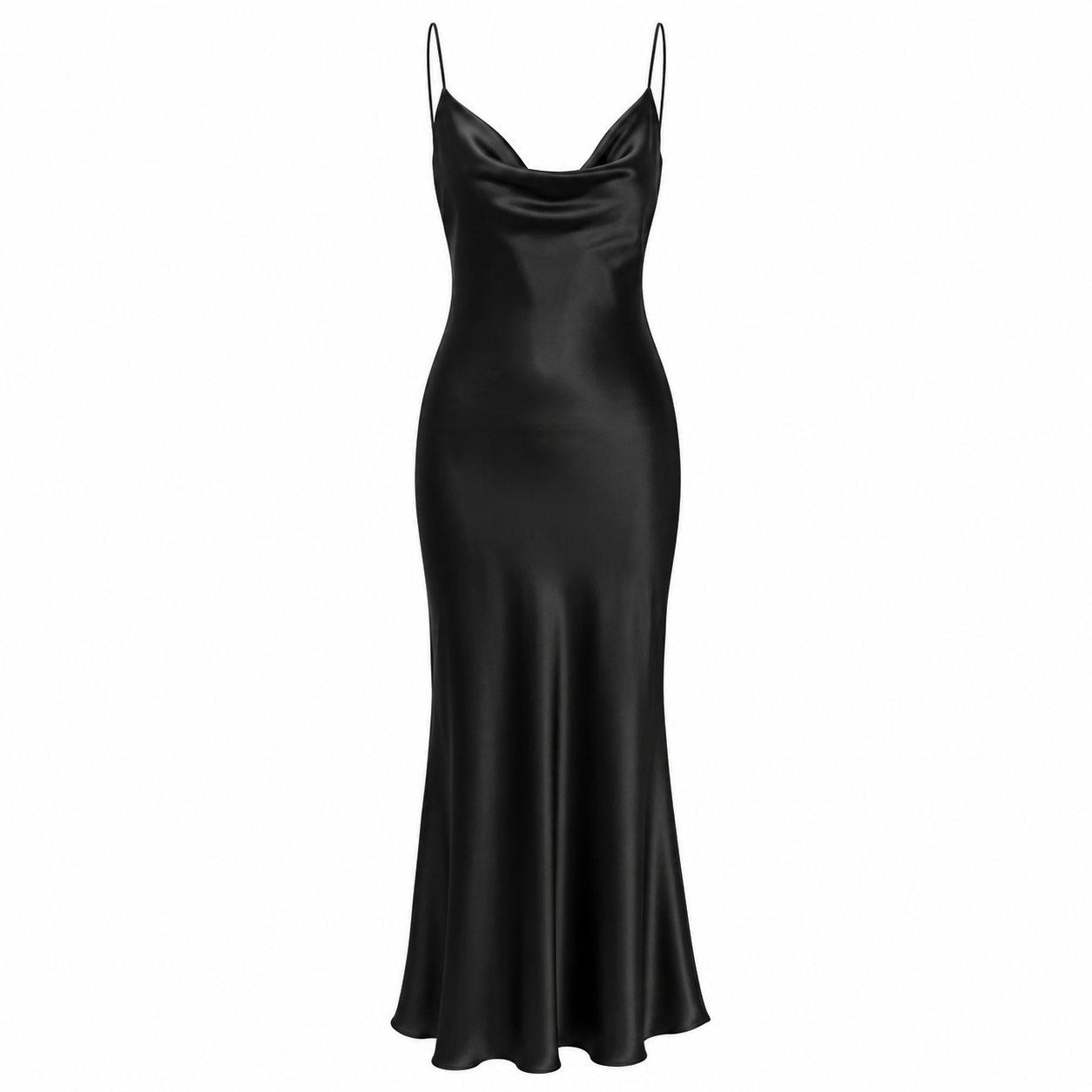 Black Satin Slip Dress – Elegant Cowl Neck Maxi Dress