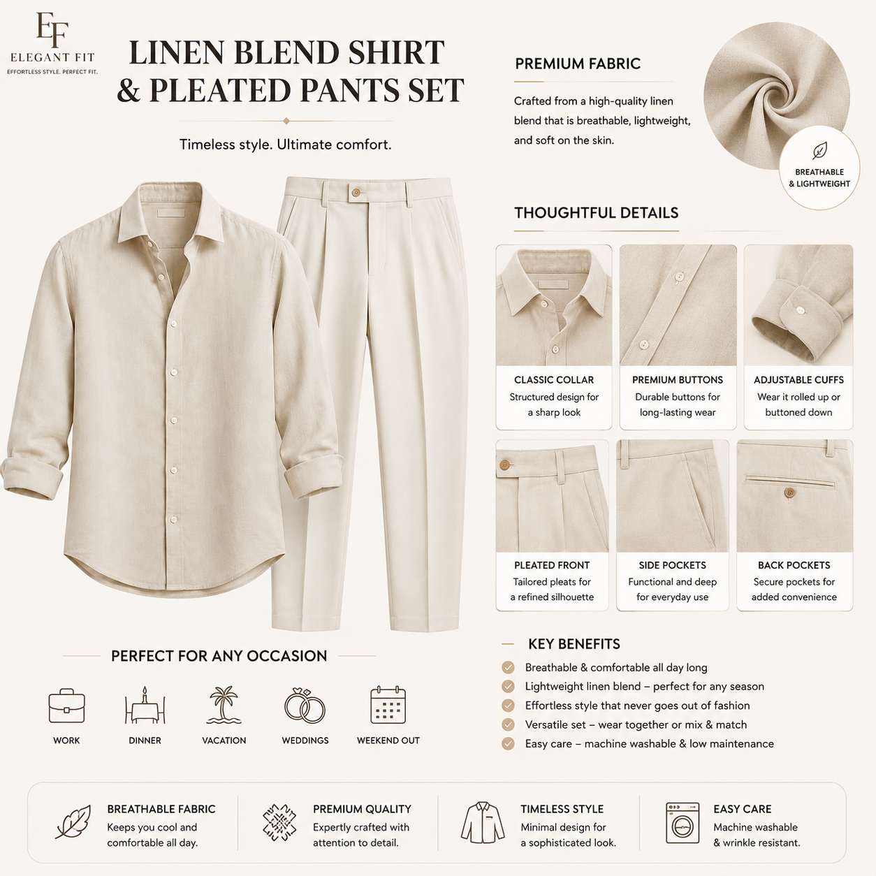 Monaco Linen Shirt & Pleated Pants Set - Image 3