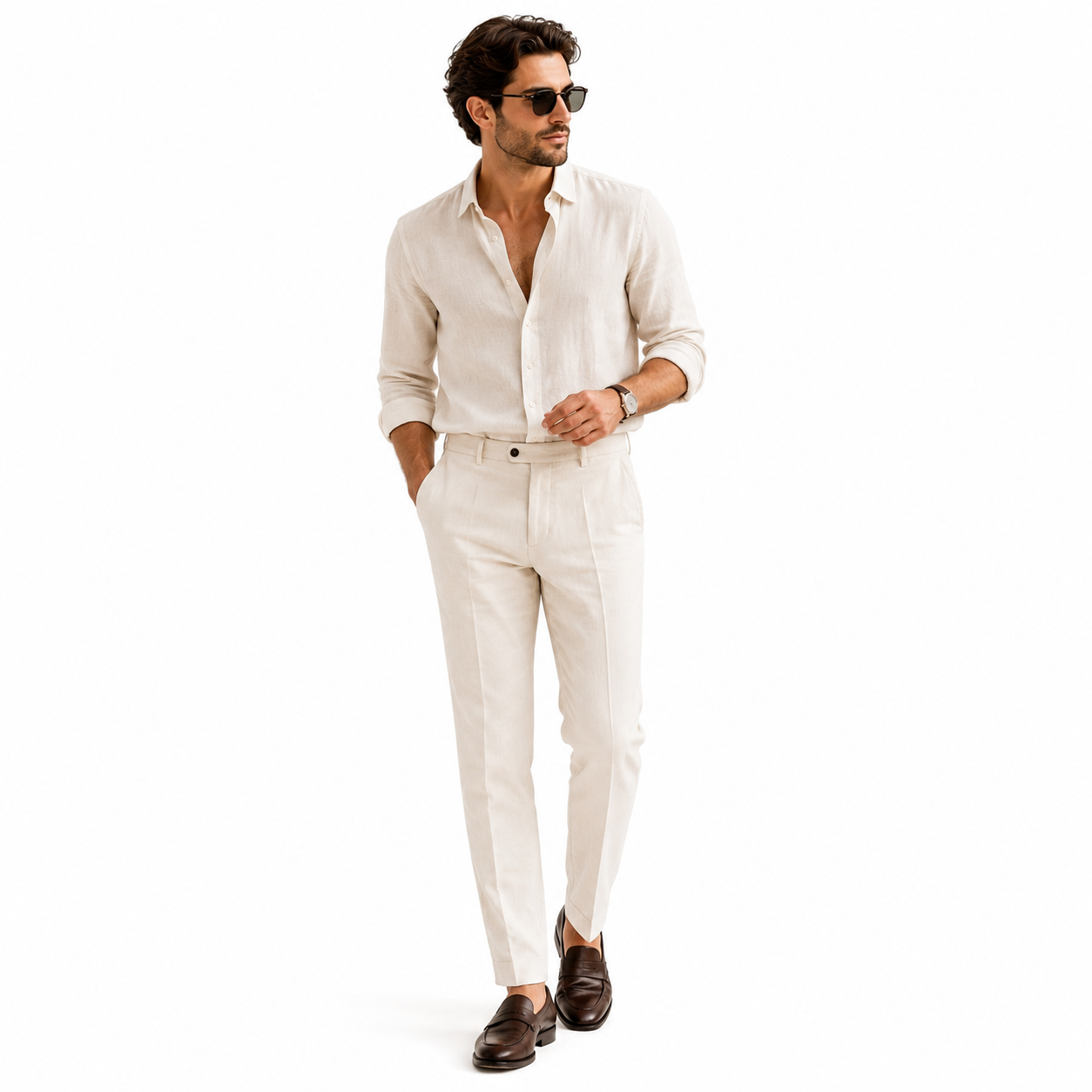 Monaco Linen Shirt & Pleated Pants Set - Image 2