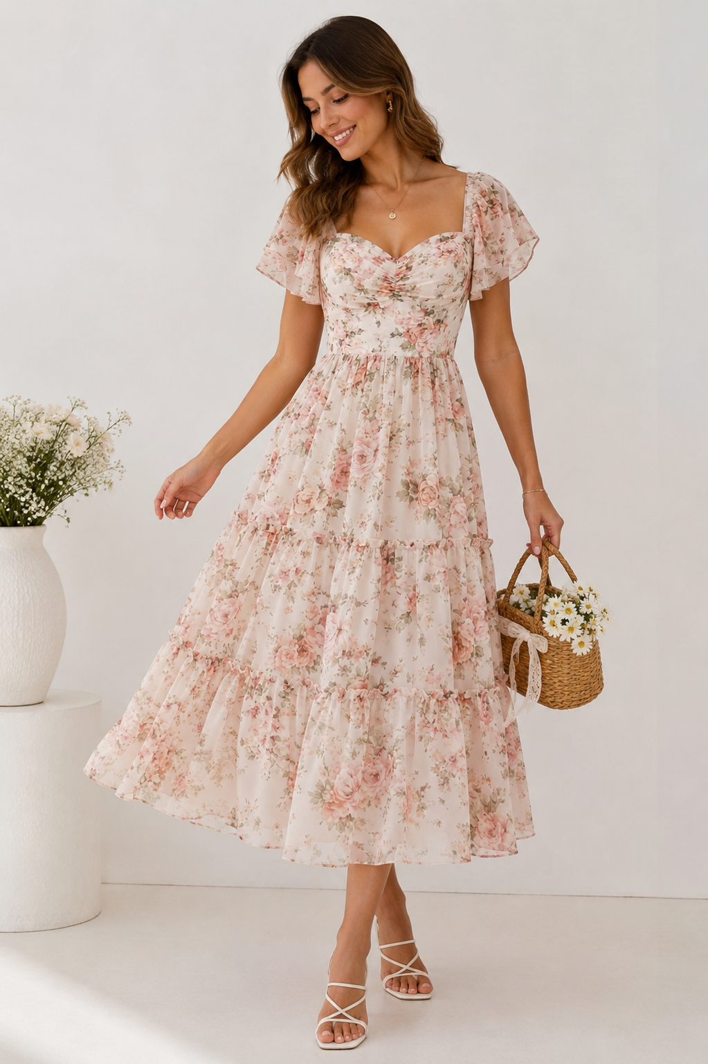 Elegant Fit Rosalie Floral Tiered Midi Dress - Image 2