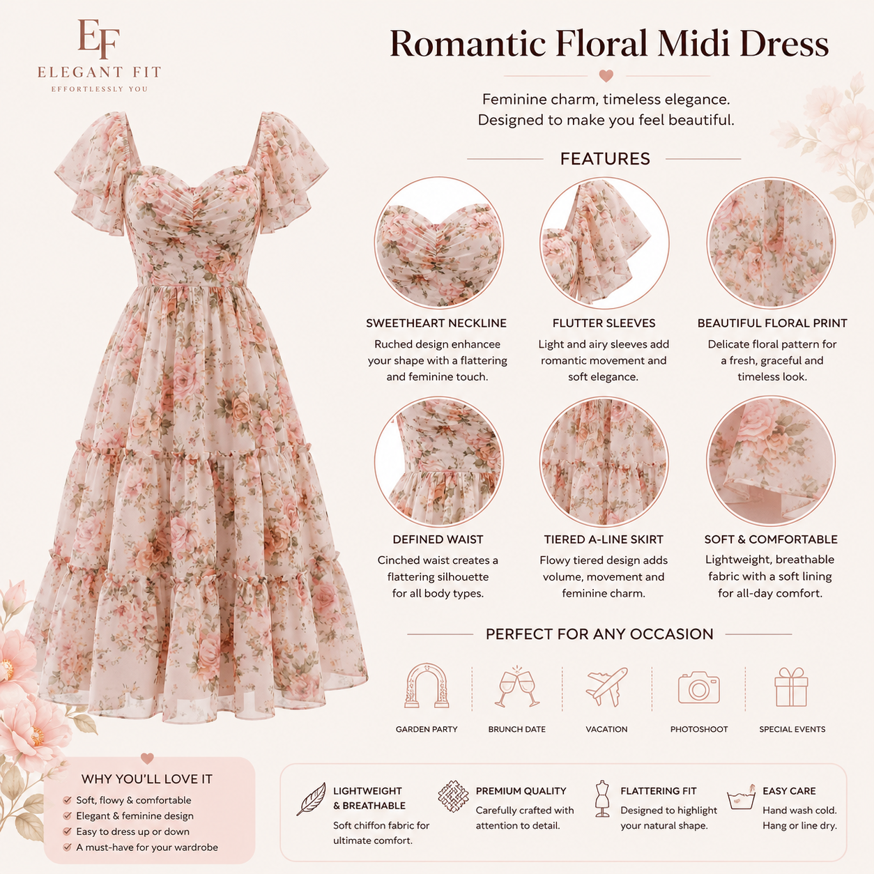Elegant Fit Rosalie Floral Tiered Midi Dress - Image 3
